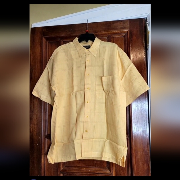 NWOT-Donald J Trump Signature Collection Men's Yellow Plaid Shirt Large - Picture 1 of 5